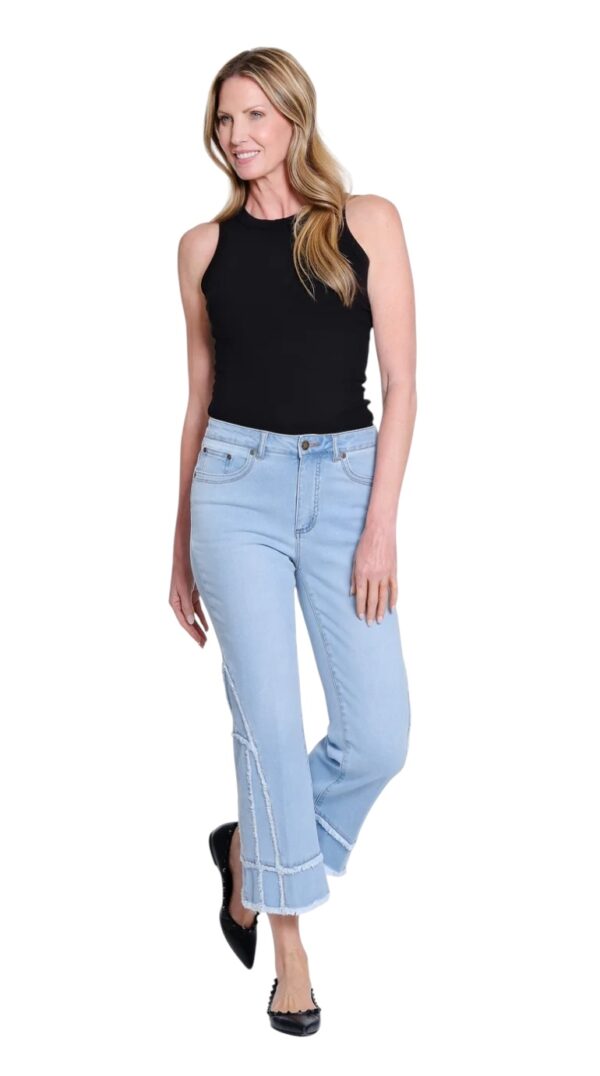 MULTIPLES 5 POCKET FRINGE FLARE CROP JEAN - Image 6