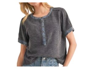 JODIFL RIB KNIT DENIM TRIM TOP
