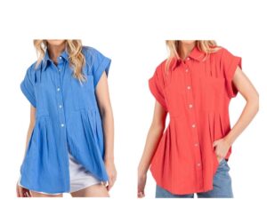 SEWN AND SEEN PLEATED COTTON BUTTON DOWN