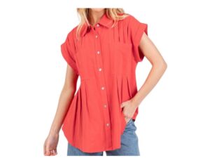 SEWN AND SEEN PLEATED COTTON BUTTON DOWN