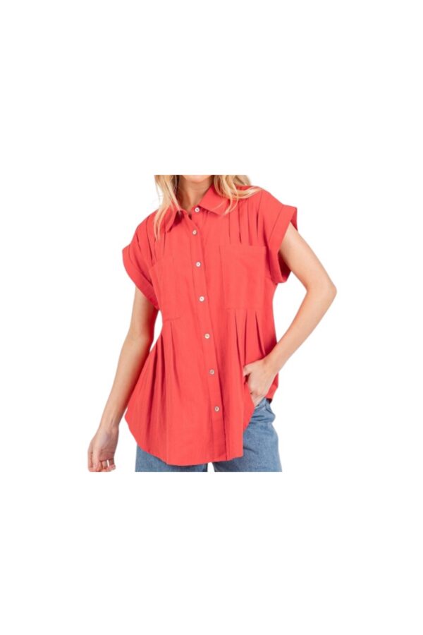 SEWN AND SEEN PLEATED COTTON BUTTON DOWN