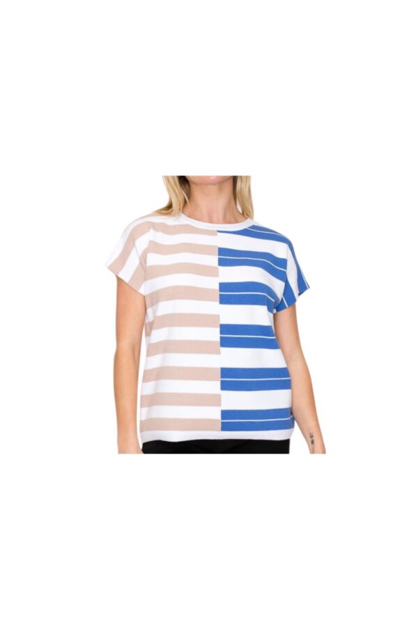 STACCATO SHORT SLEEVE STRIPE BLOCK SWEATER