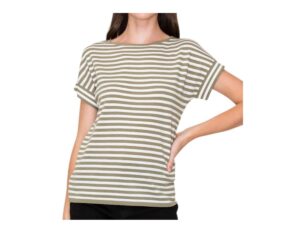 STACCATO SHORT SLEEVE LINEN LIKE STRIPE SWEATER