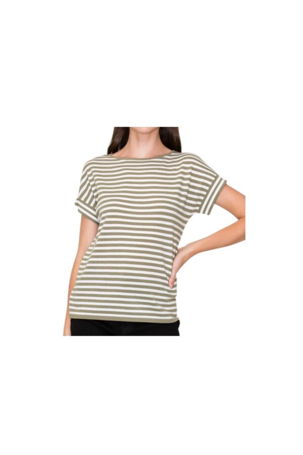 STACCATO SHORT SLEEVE LINEN LIKE STRIPE SWEATER