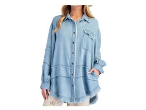 EASEL LONG SLEEVE RAW EDGE DENIM SHIRT