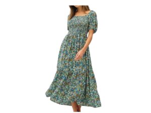 BE COOL SMOCKED BODICE TIERED FLORAL MIDI