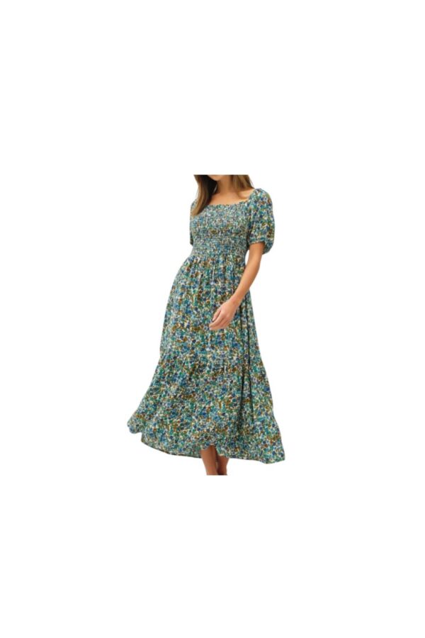 BE COOL SMOCKED BODICE TIERED FLORAL MIDI
