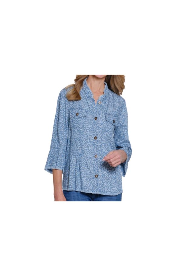 MULTIPLES FLOUNCE SLEEVE PRINT PEPLUM JACKET