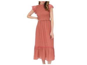 BLUPEPPER SMOCKED EYELET RUFFLE TRIM MIDI