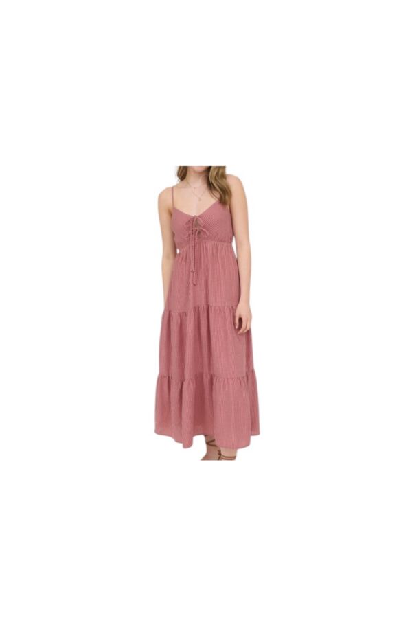 BLUPEPPER STRIPED FRONT TIE TIERED MIDI DRESS