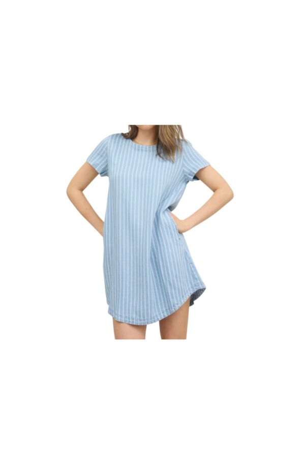 BLUPEPPER SHORT SLEEVE STRIPED CHAMBRAY BACK BUTTON DRESS