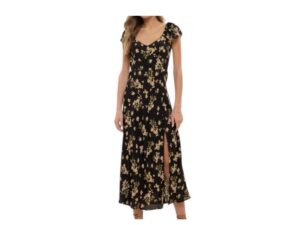 BLUPEPPER FLORAL V-NECK MIDI DRESS