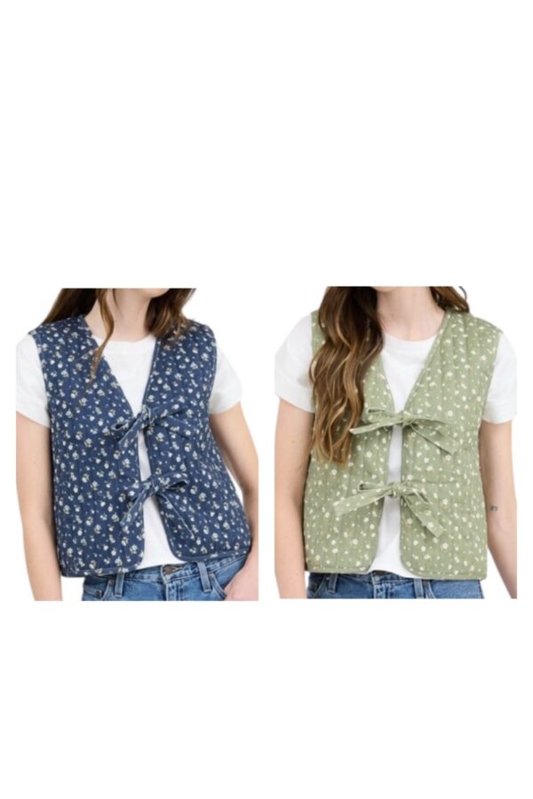 BLUPEPPER FLORAL QUILTED TIE FRONT VEST