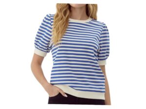 JODIFL STRIPED SHORT PUFF SLEEVE TOP