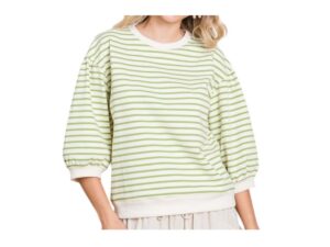 JODIFL ELBOW PUFF SLEEVE TEXTURED STRIPE TOP