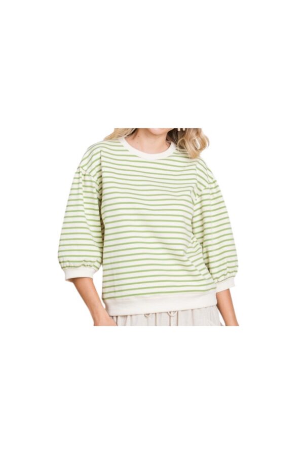 JODIFL ELBOW PUFF SLEEVE TEXTURED STRIPE TOP