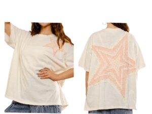 BLUE VELVET MINERAL WASH COTTON STAR PATCH TOP