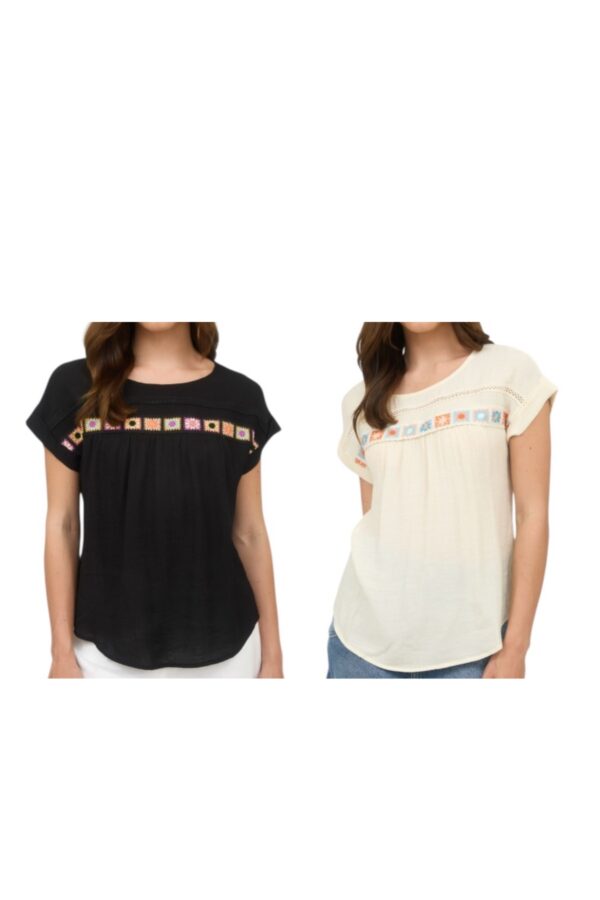 BLUPEPPER CROCHET TRIM SHORT SLEEVE TOP