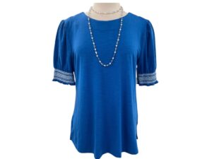 SOUTHERN LADY SHORT SLEEVE SMOCKED PUFF SLEEVE KNIT TOP