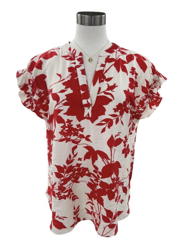 STACCATO NOTCH NECK SHORT SLEEVE WOVEN PRINT TOP - Image 3