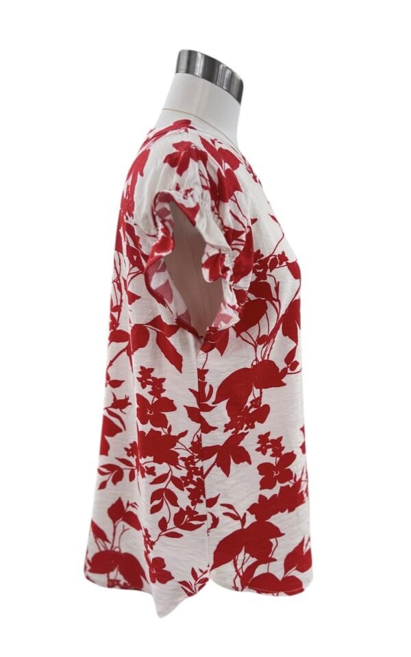 STACCATO NOTCH NECK SHORT SLEEVE WOVEN PRINT TOP - Image 2