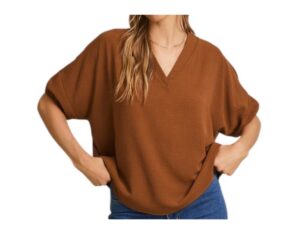 GILLI AIRFLOW V-NECK PUFF SLEEVE TOP