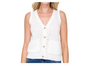 STACCATO BUTTON FRONT SWEATER VEST WITH POCKETS