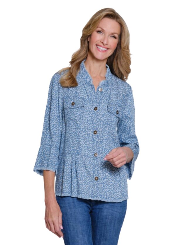 MULTIPLES FLOUNCE SLEEVE PRINT PEPLUM JACKET - Image 2