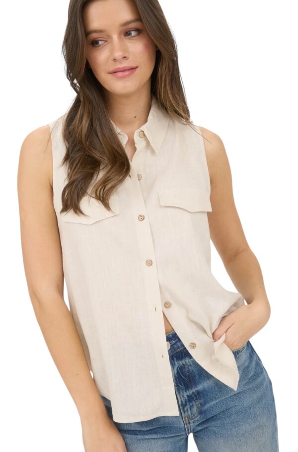 BLUPEPPER COLLARED BUTTON DOWN SLEEVELESS TOP - Image 6