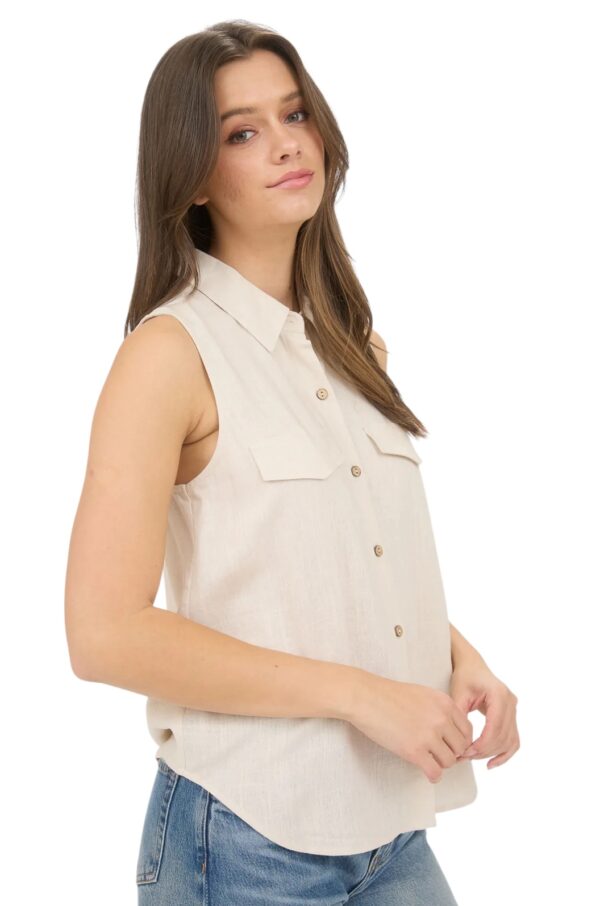 BLUPEPPER COLLARED BUTTON DOWN SLEEVELESS TOP - Image 4