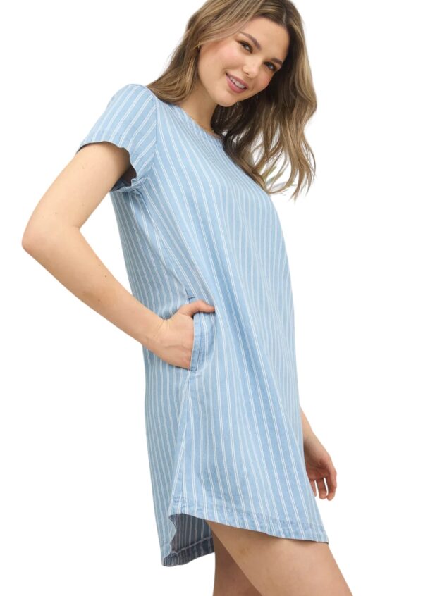 BLUPEPPER SHORT SLEEVE STRIPED CHAMBRAY BACK BUTTON DRESS - Image 3