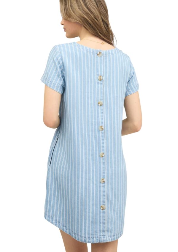 BLUPEPPER SHORT SLEEVE STRIPED CHAMBRAY BACK BUTTON DRESS - Image 2