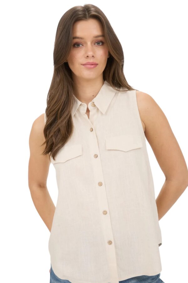 BLUPEPPER COLLARED BUTTON DOWN SLEEVELESS TOP - Image 2