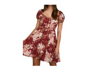 BLUPEPPER FLORAL VELVET TIE MINI DRESS