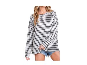 SEWN AND SEEN OVERSIZED STRIPED BUBBLE SLEEVE TOP