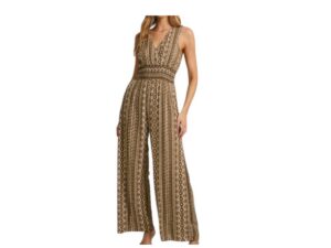 GILLI OLIVE WOVEN PRINT JUMPSUIT