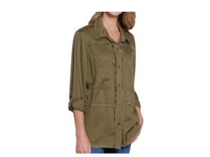 MULTIPLES MOSS GREEN FRINGE TRIM SHIRT JACKET