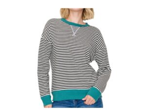 STACCATO FRENCH TERRY STRIPED LONG SLEEVE TOP