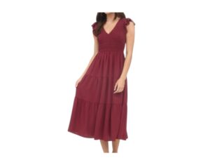 BLUPEPPER SMOCKED V-NECK MIDI DRESS