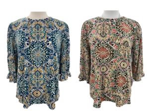 SOUTHERN LADY 3/4 PUFF SLEEVE PRINT TOP