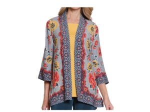 MULTIPLES 3/4 SLEEVE PLACED PRINT WOVEN JACKET