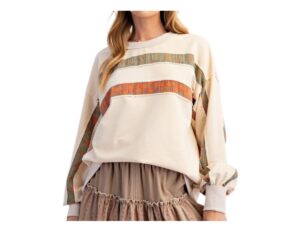 EASEL MINERAL WASHED TOP WITH PRINT STRIPES