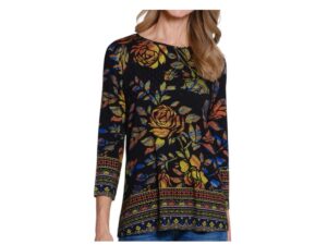 MULTIPLES 3/4 SLEEVE SCOOP NECK EMBELLISHED BLOUSE