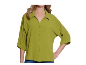 MULTIPLES AVOCADO DOLMAN SLEEVE BUTTON FRONT BLOUSE