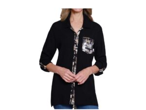 MULTIPLES BUTTON FRONT BLOUSE WITH PRINT BACK