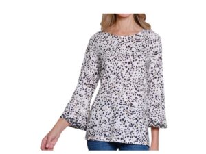 MULTIPLES PRINT FLOUNCE SLEEVE TOP WITH EMBROIDERY