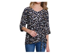MULTIPLES PRINT V-NECK TIE WAIST TOP