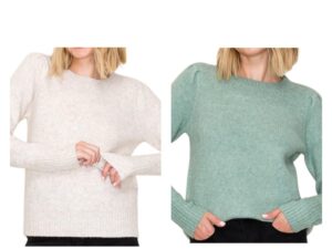 STACCATO PUFF SLEEVE CREWNECK SWEATER