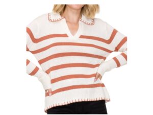 STACCATO BLANKET STITCH TRIM COLLARED SWEATER