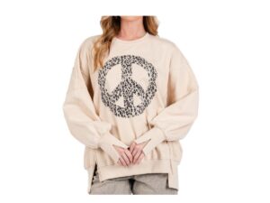 SEWN AND SEEN LEOPARD PEACE SIGN SWEATSHIRT